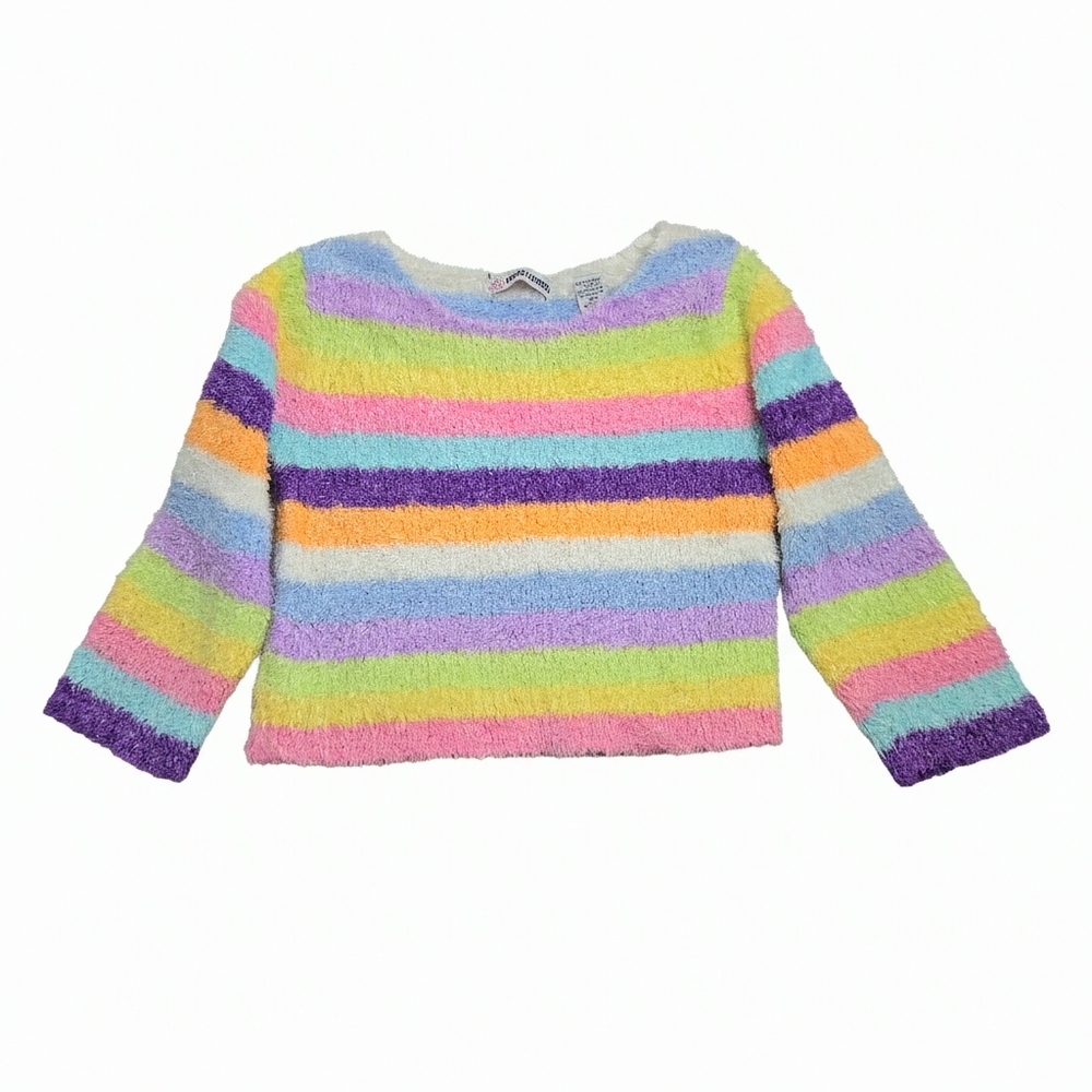 Y2K! Christie Brooks Fuzzy Knit Sweater | Pastel Stripes & Sparkle